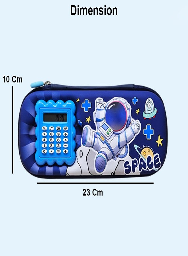 PARTEET Space Printed 3D Cover Pencil Case with Calculator | 2 Compartments Pencil Case and Stylish Pen Pencil Holder and School Supply Organizer Pouch for Girls (Dark Blue) - Image 3